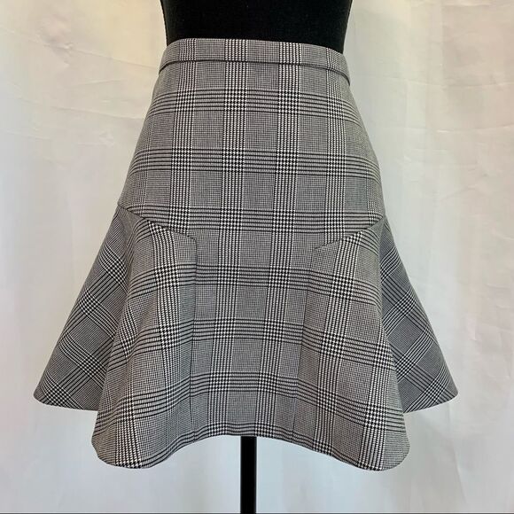 J.CREW NWOT Gray Plaid Check Houndstooth Skater Skirt Size 00 - Picture 3 of 14